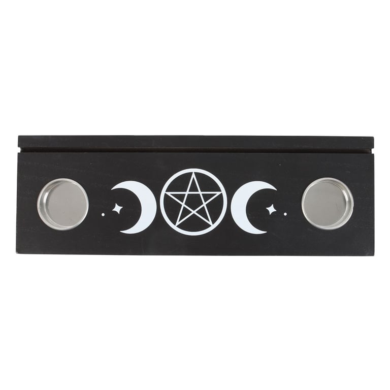 Black Triple Moon Tarot Card Stand with Tealight Holder - Mystical Home Decor