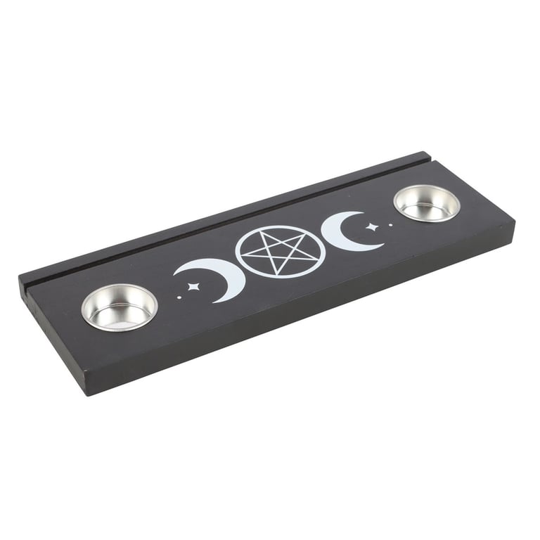Black Triple Moon Tarot Card Stand with Tealight Holder - Mystical Home Decor