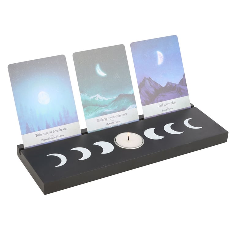 Black Moon Phase Tarot Card Stand with Tealight Holder - Ambiance and Mystical Display