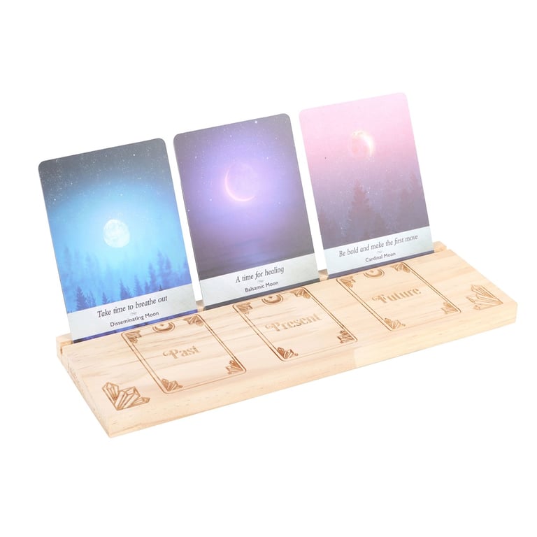 Natural Past Present Future Tarot Card Stand - Wooden Display Holder