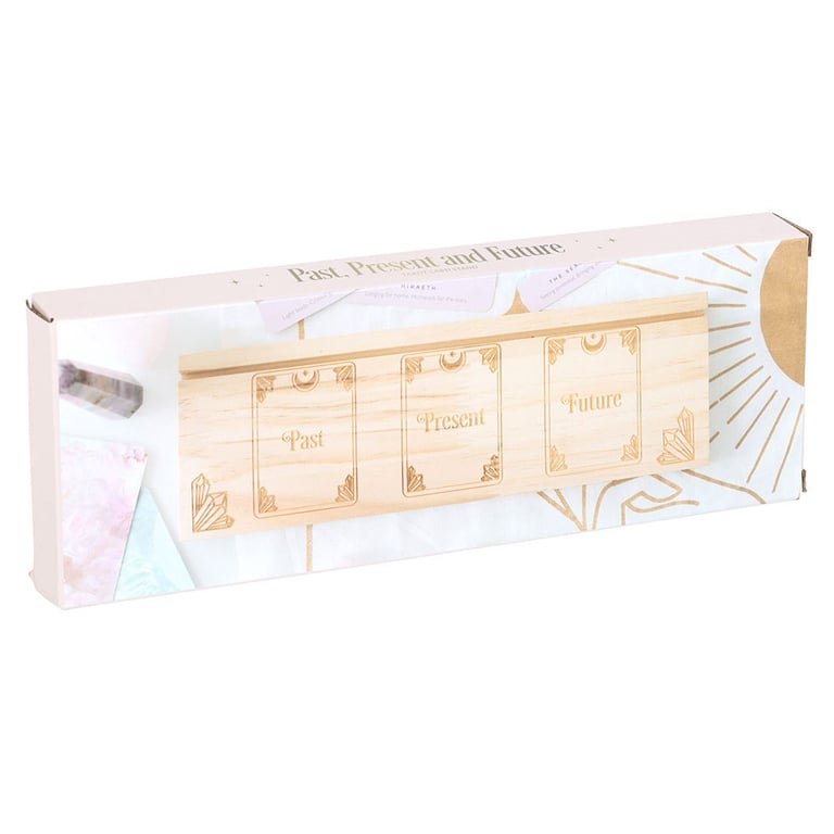 Natural Past Present Future Tarot Card Stand - Wooden Display Holder