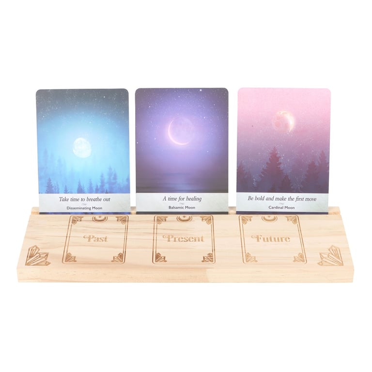 Natural Past Present Future Tarot Card Stand - Wooden Display Holder
