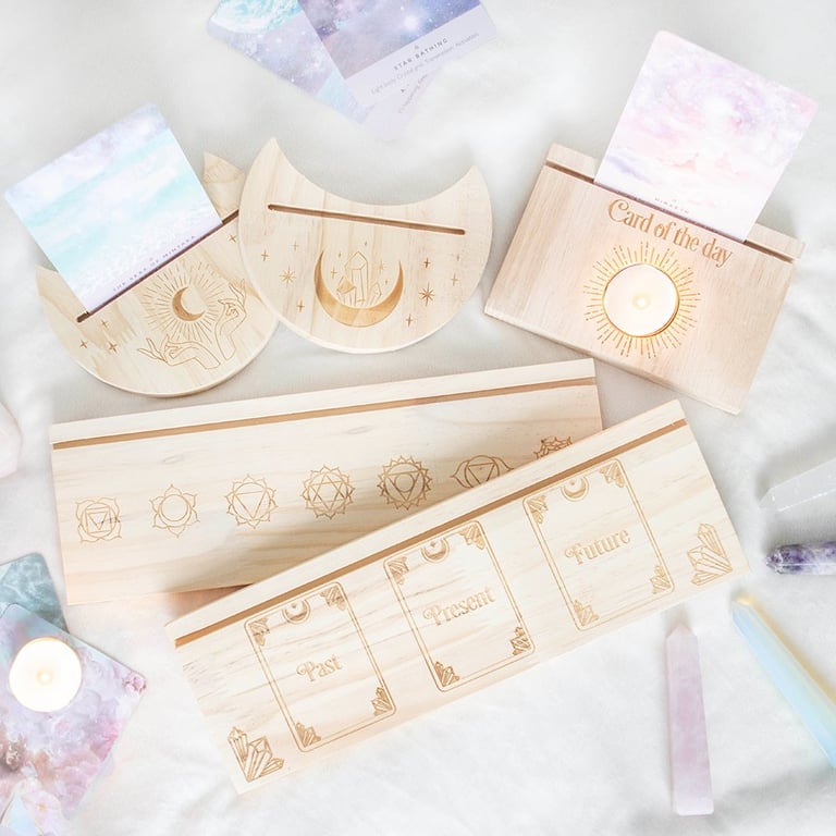Natural Seven Chakras Wooden Tarot Card Display Stand