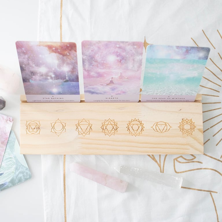 Natural Seven Chakras Wooden Tarot Card Display Stand