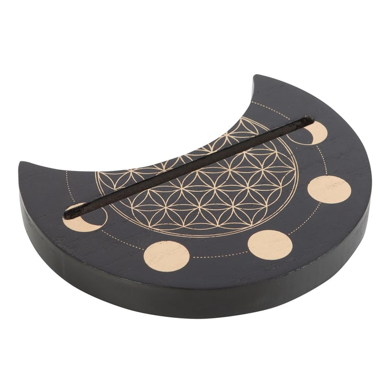 Black Flower of Life Crescent Moon Tarot Card Stand with Spiritual Significance Home Decor