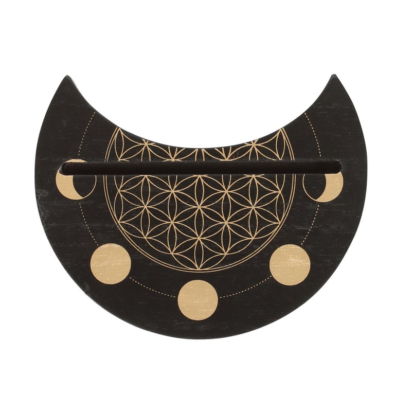 Black Flower of Life Crescent Moon Tarot Card Stand with Spiritual Significance Home Decor