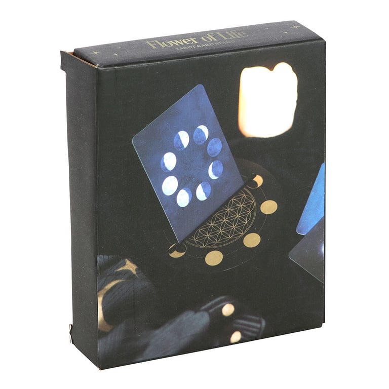 Black Flower of Life Crescent Moon Tarot Card Stand with Spiritual Significance Home Decor