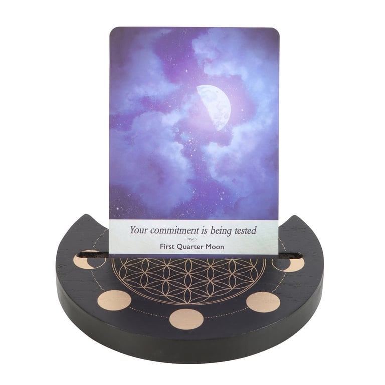 Black Flower of Life Crescent Moon Tarot Card Stand with Spiritual Significance Home Decor