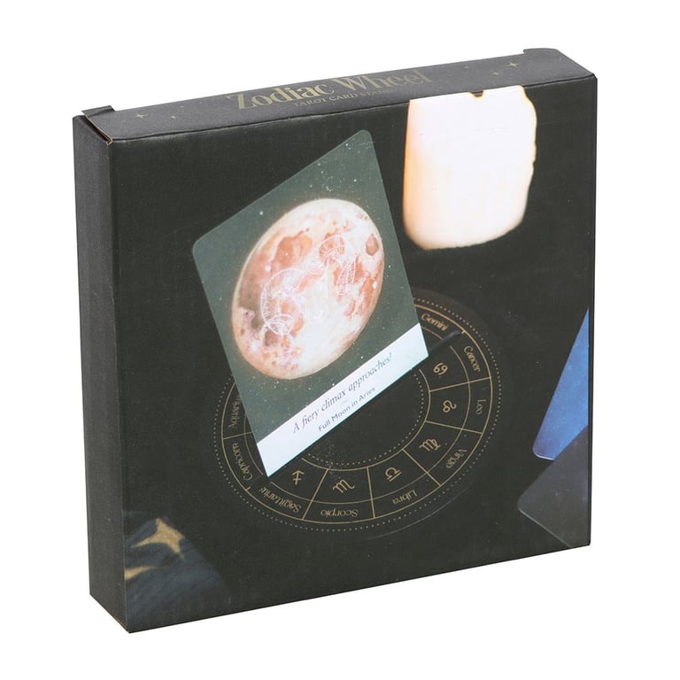 Black Astrology Wheel Tarot Card Stand - Spiritual Home Decor Display