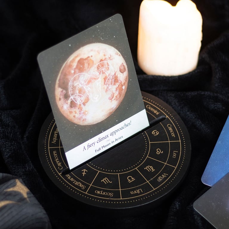 Black Astrology Wheel Tarot Card Stand - Spiritual Home Decor Display