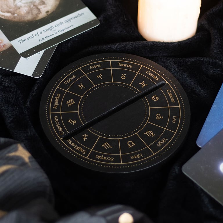 Black Astrology Wheel Tarot Card Stand - Spiritual Home Decor Display