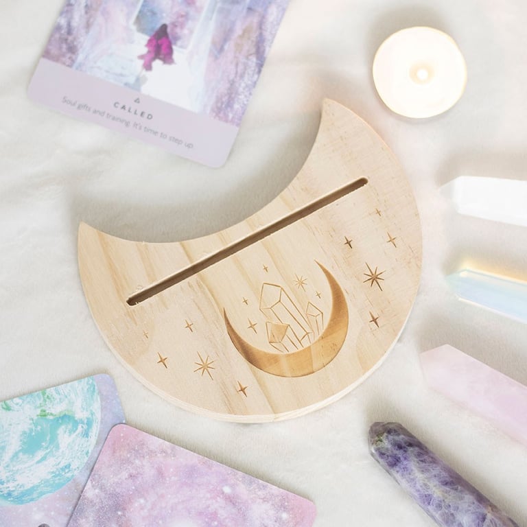 Natural Crystal Crescent Moon Tarot Card Stand - Spiritual Daily Reading Display Holder
