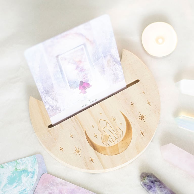 Natural Crystal Crescent Moon Tarot Card Stand - Spiritual Daily Reading Display Holder