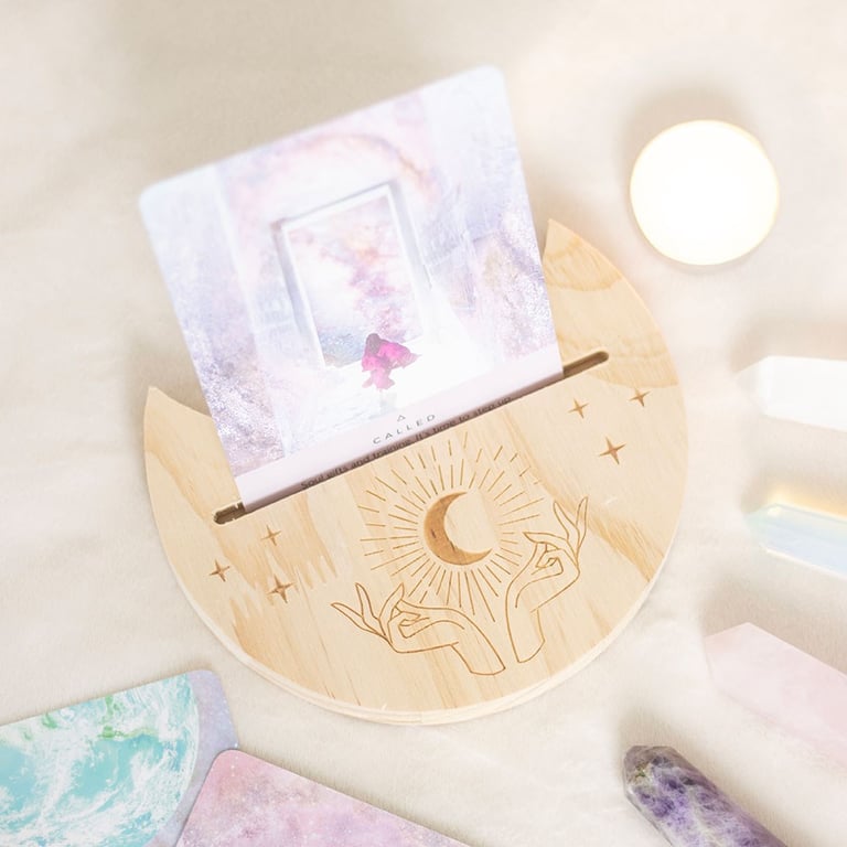 Natural Mystical Hands Crescent Moon Tarot Card Stand - Spiritual Daily Guide Display Holder