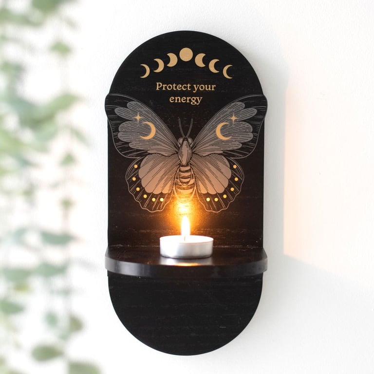 Black Moth Altar Shelf for Spiritual Focus and Manifestation