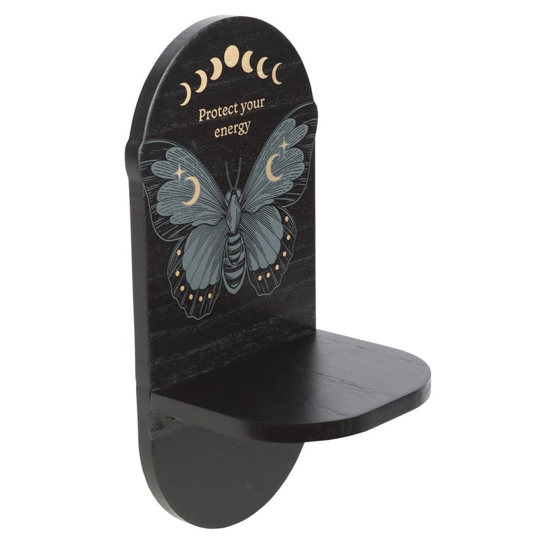 Black Moth Altar Shelf for Spiritual Focus and Manifestation