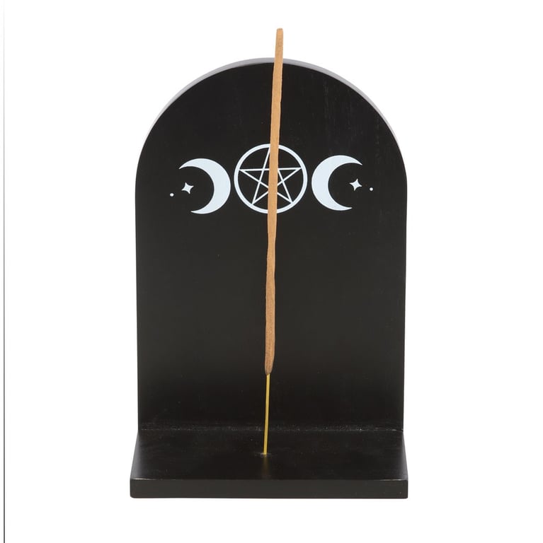 Black Triple Moon Wooden Incense Holder Shelf - Home Decor for Mystical Ambiance