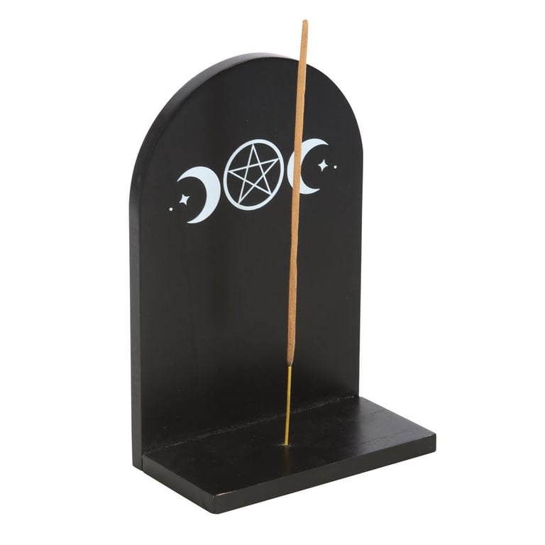 Black Triple Moon Wooden Incense Holder Shelf - Home Decor for Mystical Ambiance