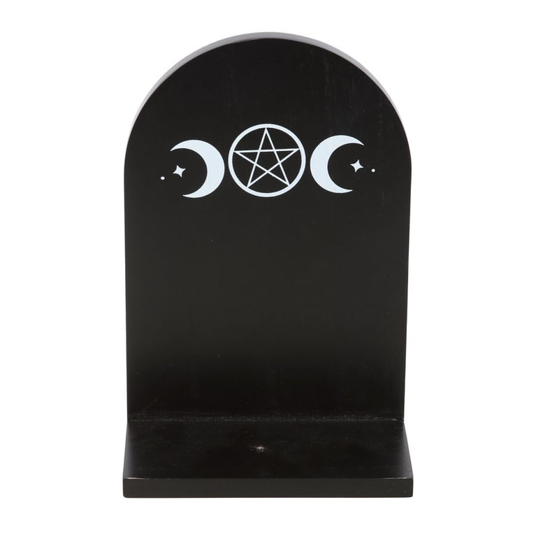 Black Triple Moon Wooden Incense Holder Shelf - Home Decor for Mystical Ambiance