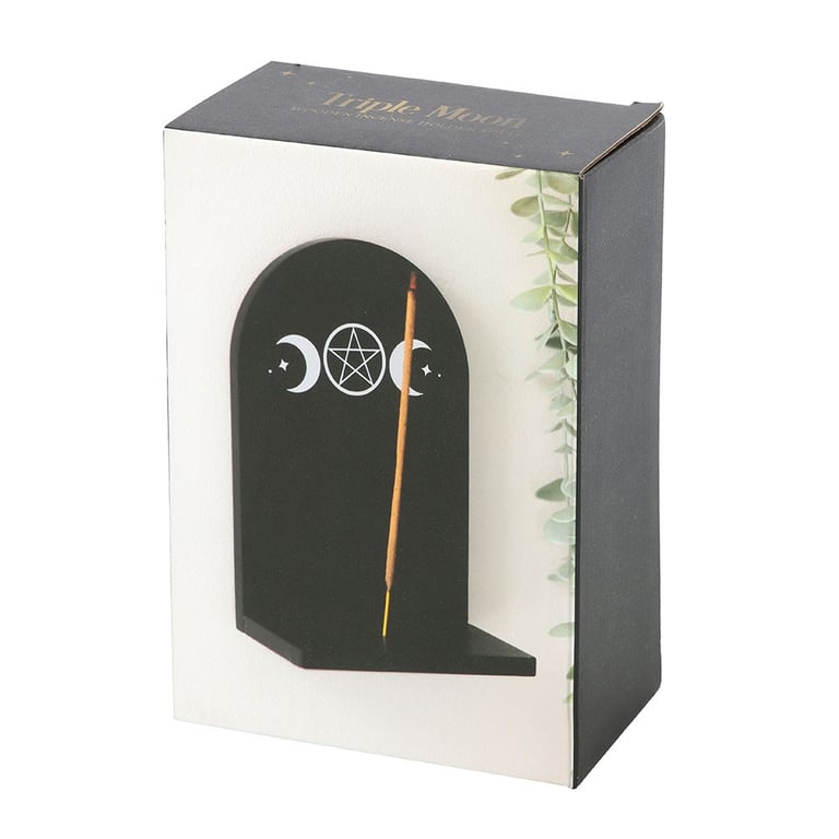 Black Triple Moon Wooden Incense Holder Shelf - Home Decor for Mystical Ambiance
