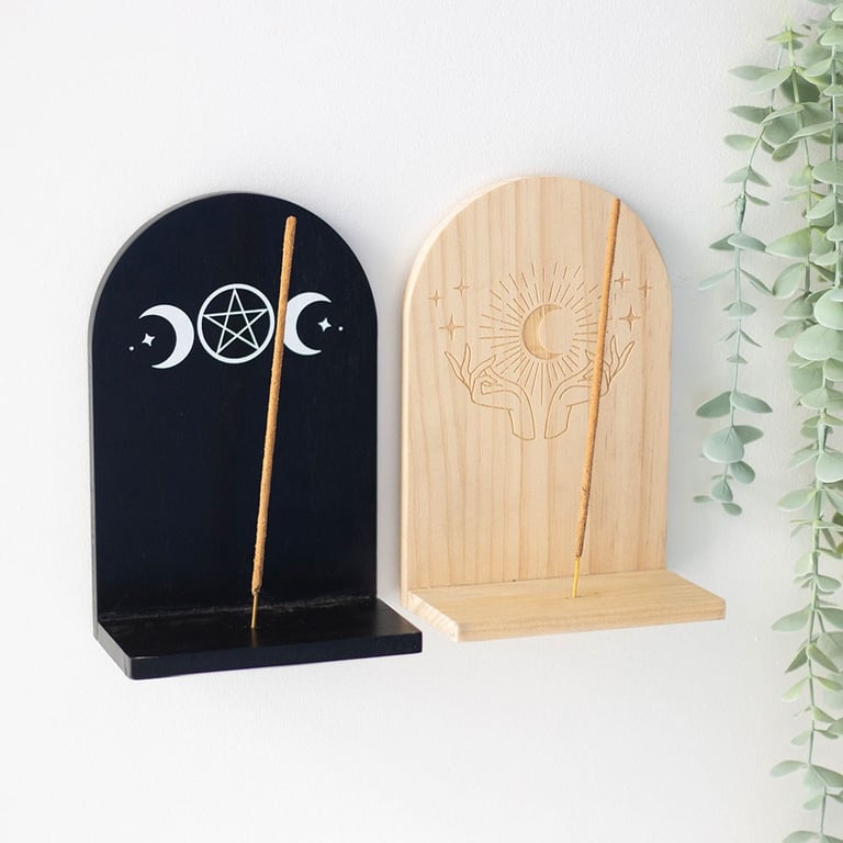 Natural Mystical Hands Wooden Incense Holder Shelf with Crystal Display