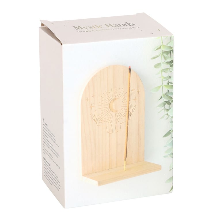 Natural Mystical Hands Wooden Incense Holder Shelf with Crystal Display