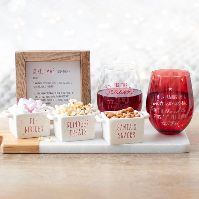 Tis the Season to Get Tipsy Stemless Wine Glass - High-Quality Holiday Party Glasses