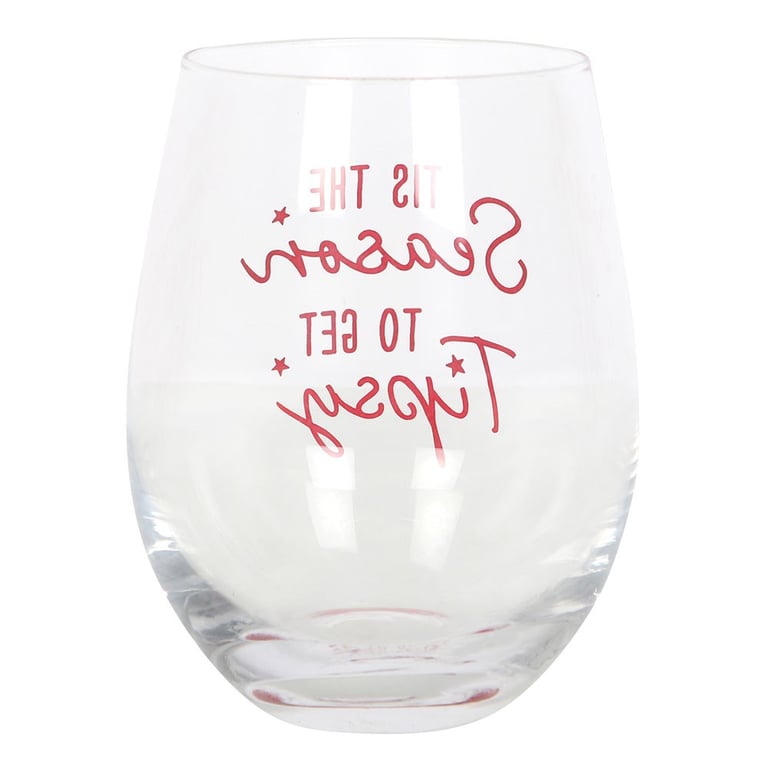 Tis the Season to Get Tipsy Stemless Wine Glass - High-Quality Holiday Party Glasses