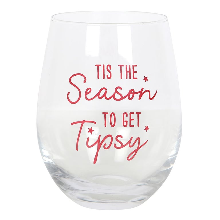 Tis the Season to Get Tipsy Stemless Wine Glass - High-Quality Holiday Party Glasses