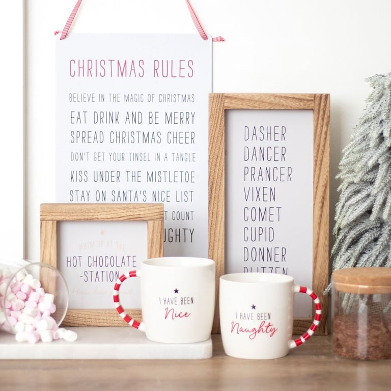 Reindeer Names Wooden Holiday Sign - Paulownia Wood Construction
