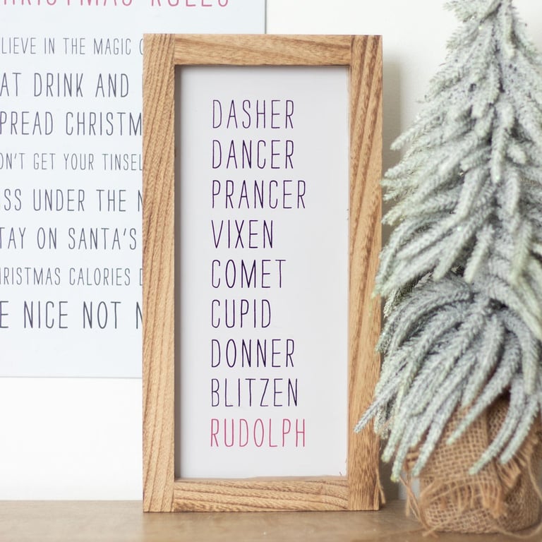 Reindeer Names Wooden Holiday Sign - Paulownia Wood Construction