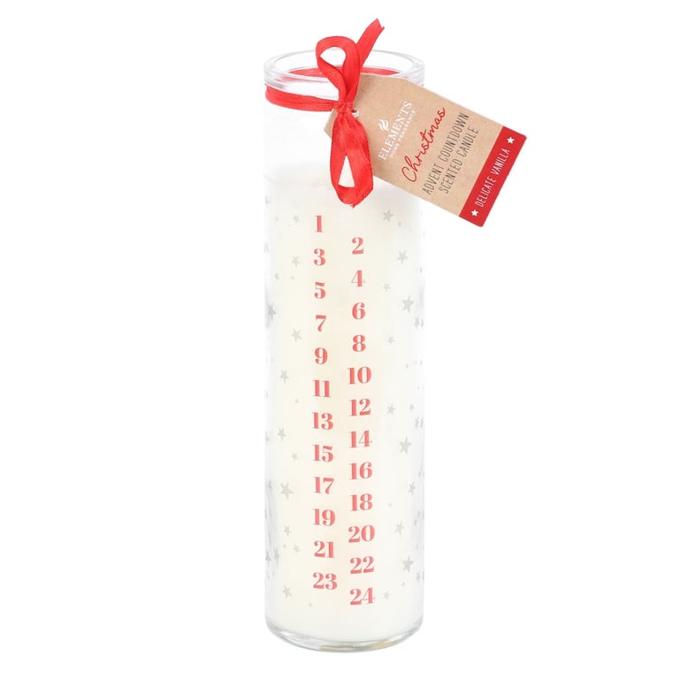White Vanilla Advent Tube Candle - 24 Day Vegan Paraffin Wax Candle with Delicate Vanilla Scent for Christmas Homeware