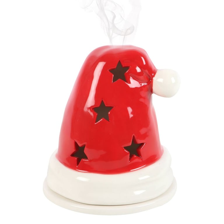 Santa Hat Incense Cone Burner and Tealight Holder - Festive Home Decor with Cut Out Star Design