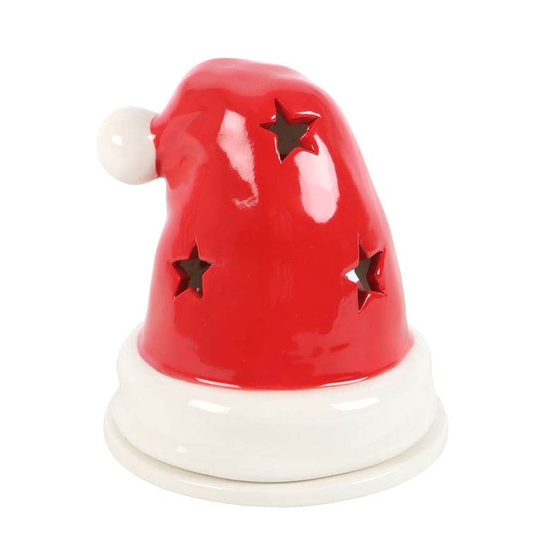Santa Hat Incense Cone Burner and Tealight Holder - Festive Home Decor with Cut Out Star Design