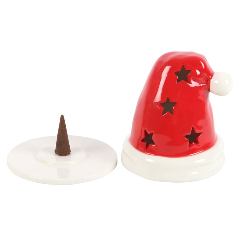 Santa Hat Incense Cone Burner and Tealight Holder - Festive Home Decor with Cut Out Star Design