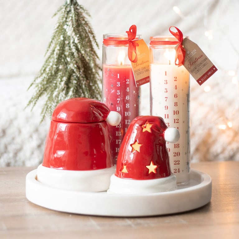 Santa Hat Incense Cone Burner and Tealight Holder - Festive Home Decor with Cut Out Star Design