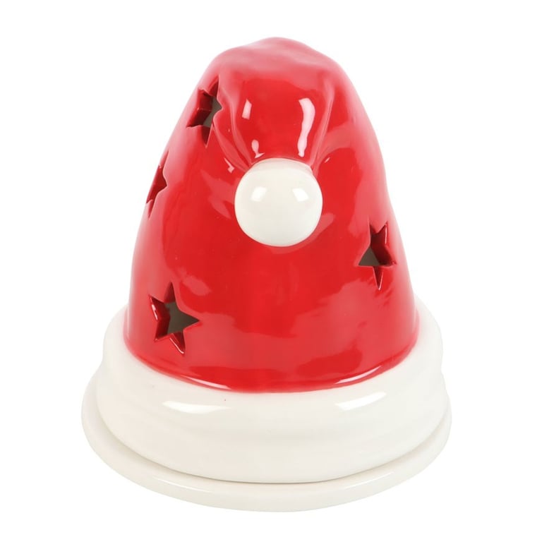 Santa Hat Incense Cone Burner and Tealight Holder - Festive Home Decor with Cut Out Star Design
