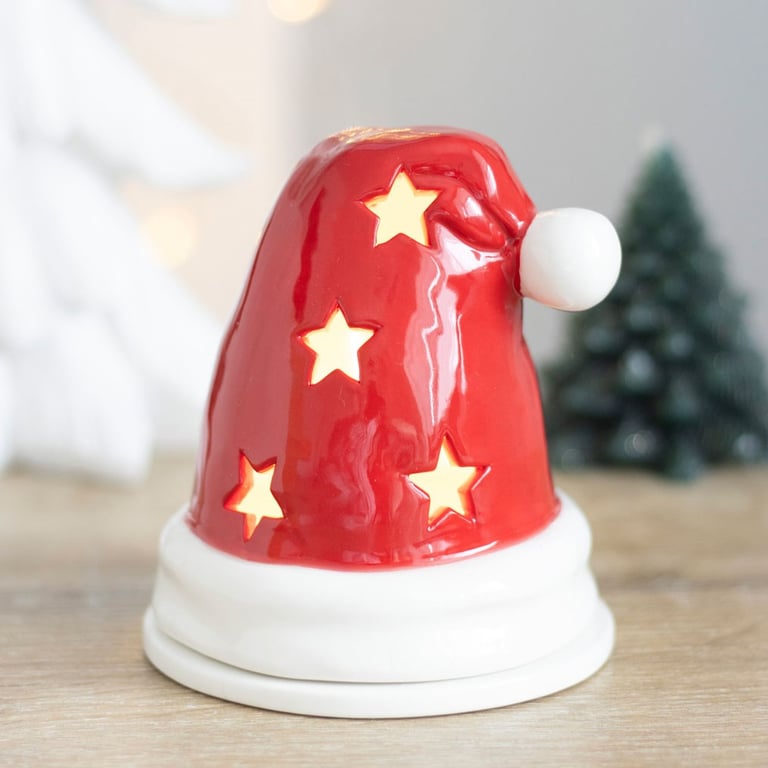 Santa Hat Incense Cone Burner and Tealight Holder - Festive Home Decor with Cut Out Star Design