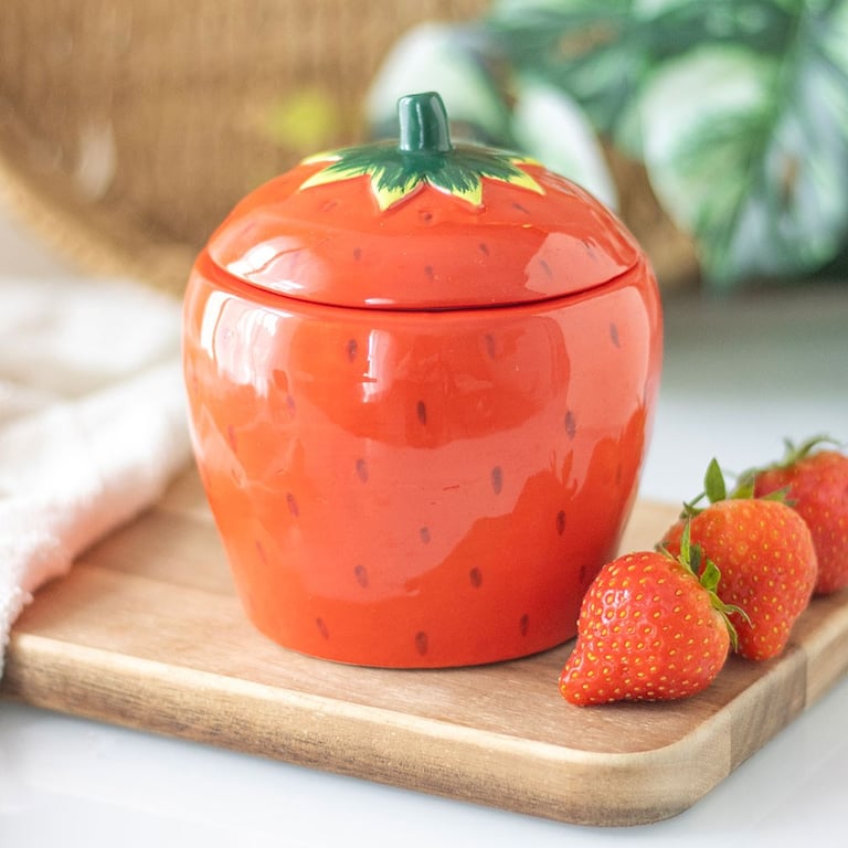 Strawberry Shaped Scented Candle Jar - 16 Hour Burn Time Decor Item