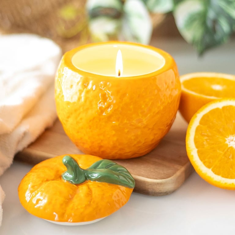 Orange Shaped Scented Candle Jar - 16 Hour Burn Time Home Fragrance