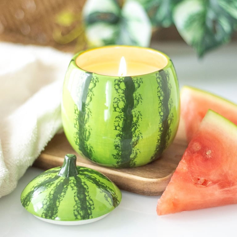Watermelon Shaped Scented Candle Jar - 16 Hour Burn Time Home Fragrance Decor Item
