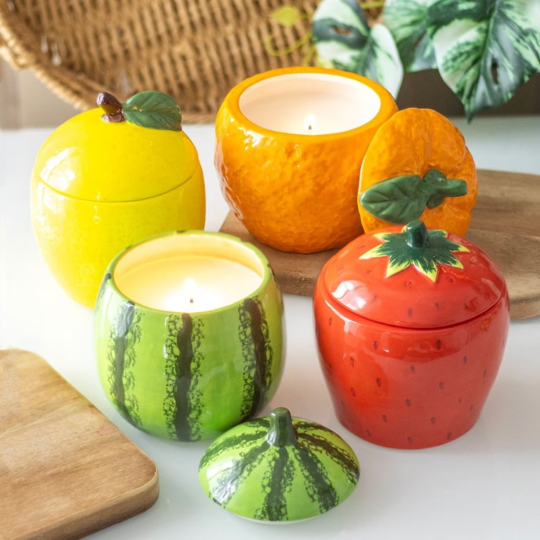 Watermelon Shaped Scented Candle Jar - 16 Hour Burn Time Home Fragrance Decor Item