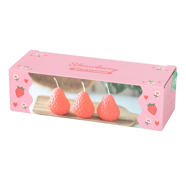 Strawberry Shaped Unscented Candle Set - 3 Piece Home Decor Collection