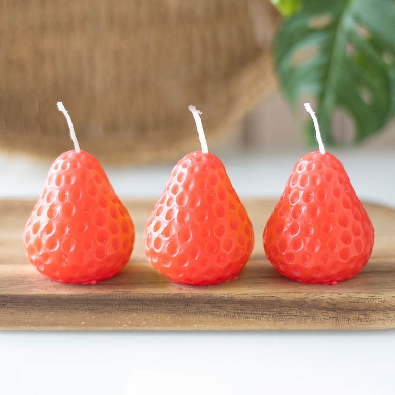 Strawberry Shaped Unscented Candle Set - 3 Piece Home Decor Collection
