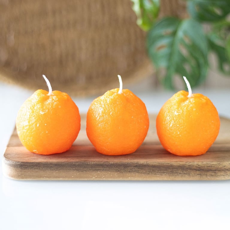 Orange Shaped Unscented Candle Set - 3 Piece Home Decor Gift