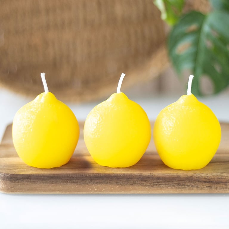 Tutti Frutti Lemon Shaped Unscented Candle Set of 3