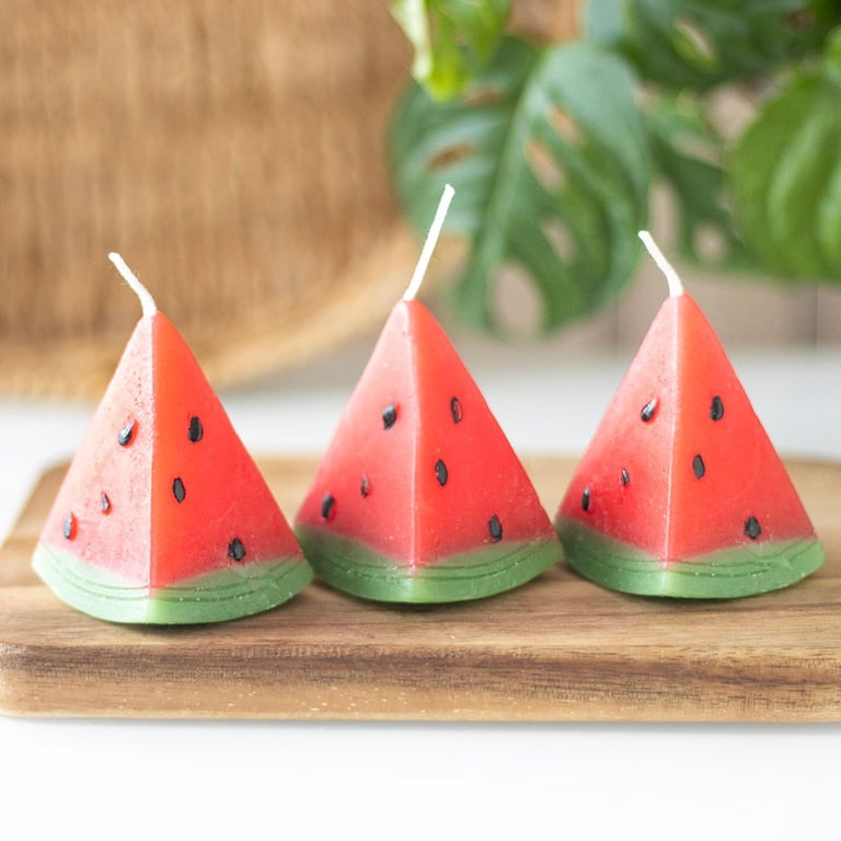Watermelon Shaped Unscented Candle Set - 3 Piece Home Decor Gift