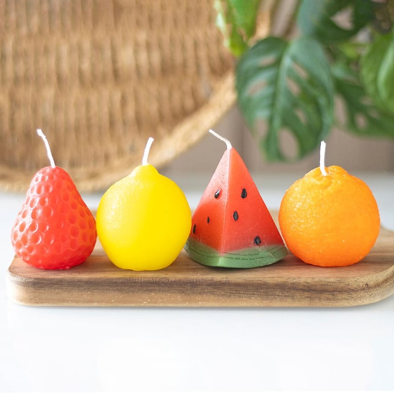 Fruit Shaped Unscented Candles - 4 Piece Set