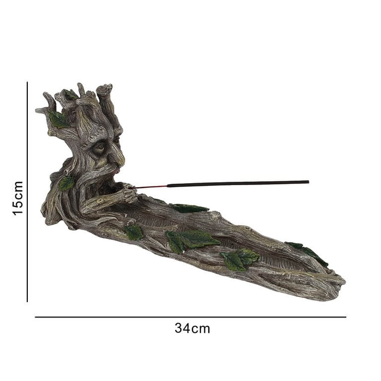 Green Man Incense Stick Holder - Pagan Wood Decor & Home Fragrance Accessory
