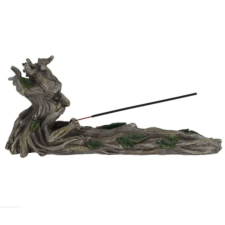 Green Man Incense Stick Holder - Pagan Wood Decor & Home Fragrance Accessory